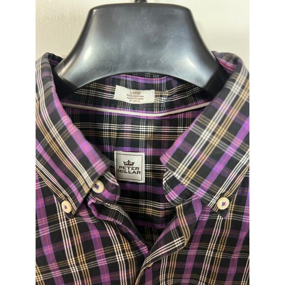 Peter Millar Shirt Mens L Casual Sport Purple Plaid Long Sleeve Button Collared - Picture 4 of 6